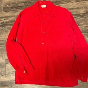 Very cool bright red vintage corduroy shirt. Fall pictures holiday parties.